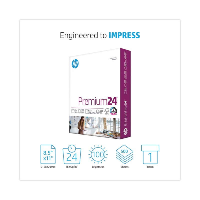 HP Premium 24lb Printer Paper 8.5x11 White Ream 500 Sheets