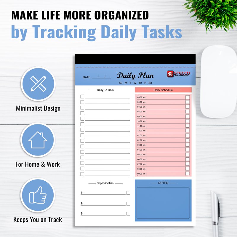 Undated Daily To-Do List Planner Notepad - Portable Work Organizer