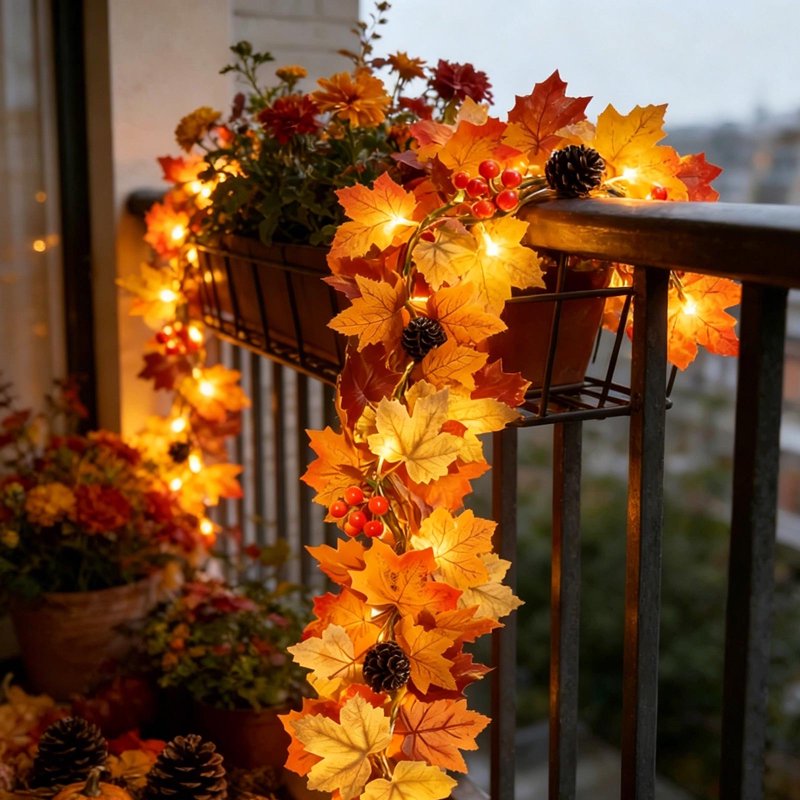Lighted Maple Leaf Vine Garland - 118 Inch Autumn Halloween Thanksgiving Decor