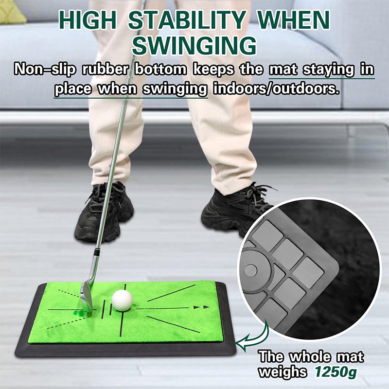 Golf Hitting Mat with Swing Path Feedback and Replaceable Turf - Indoor Outdoor Practice Equipment
