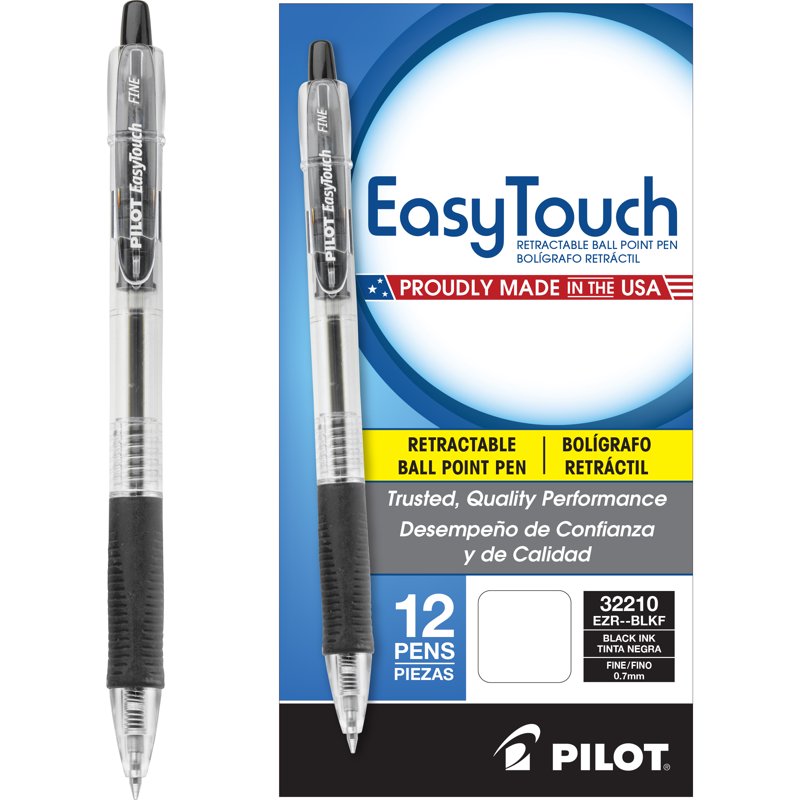 Retractable Ballpoint Pen 0.7mm Fine Point Black Ink 12 Pack - Smooth Writing