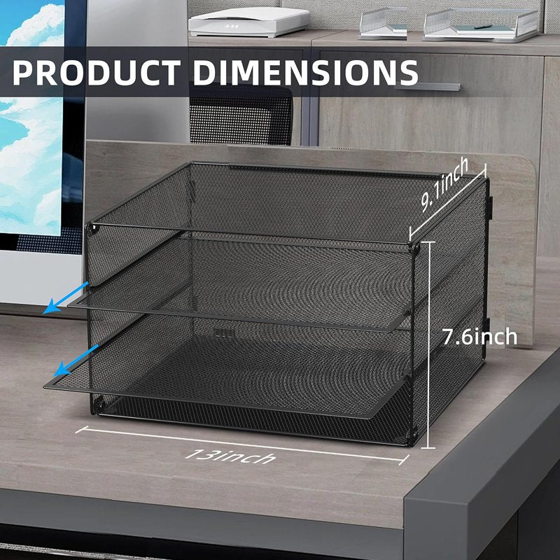 3-Tier Metal Desk File Organizer for Office & Home Storage