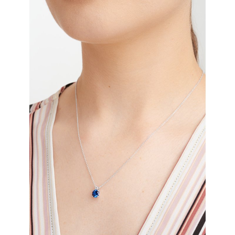Sterling Silver Lab Grown Diamond and Sapphire Necklace for Women