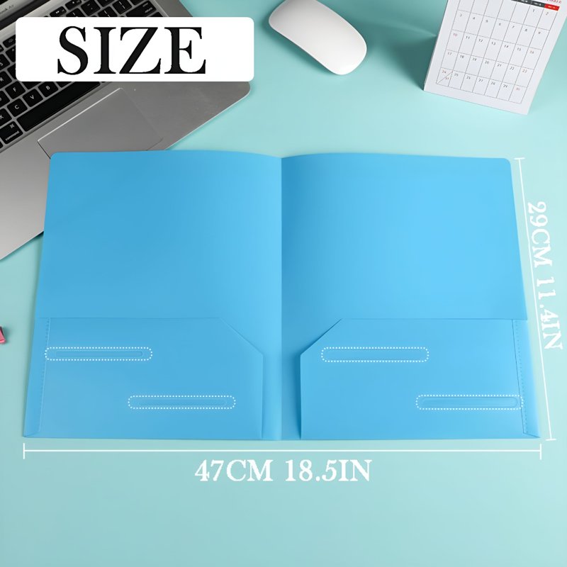 Heavy Duty Plastic Pocket Folder with Business Card Slot - 2 Pockets, Black