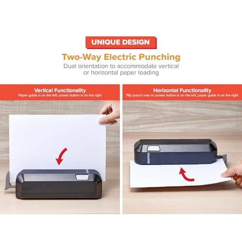 Electric 20-Sheet Three-Hole Punch with Adjustable Guide - Black