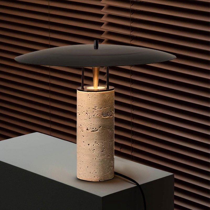 Nordic Designer Table Lamp for Bedroom Living Room - Brass & Travertine Finish