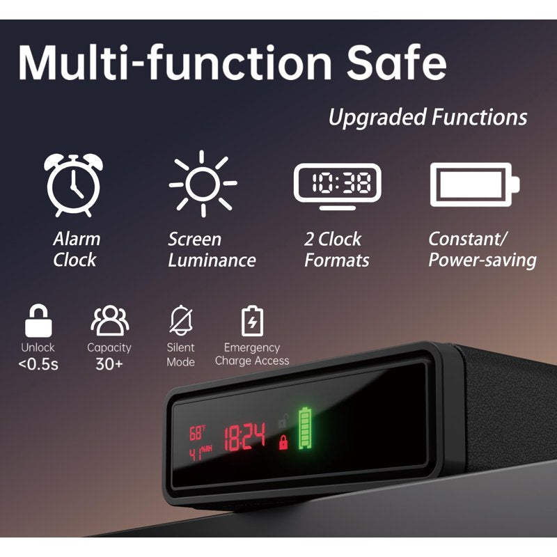 Biometric Smart Safe with Wireless Charging and Digital Clock - Compact Security Box