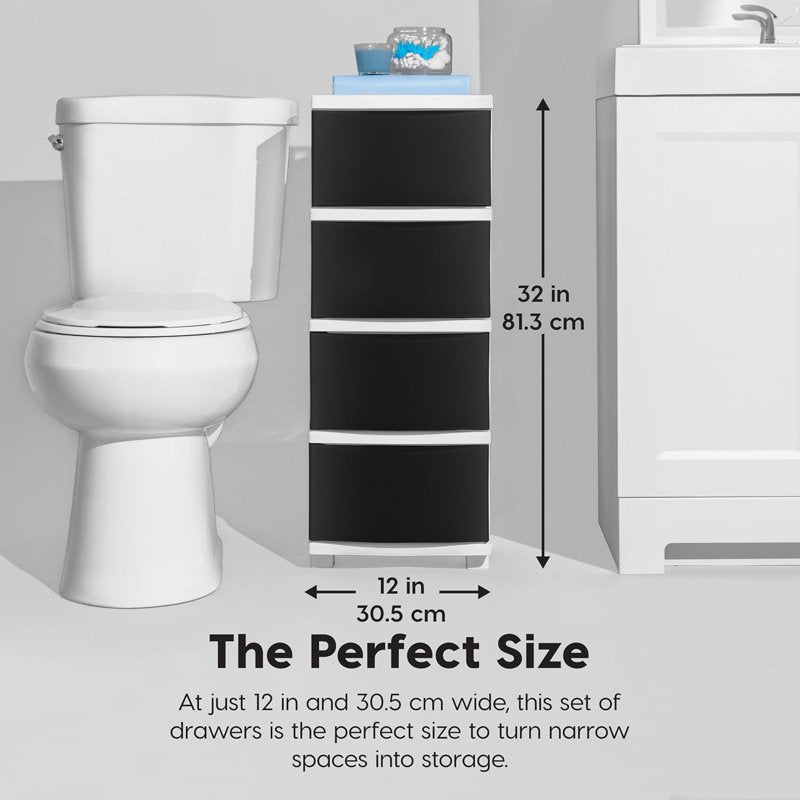 Slim Plastic Drawer Storage Tower - 4 Drawers, White/Black