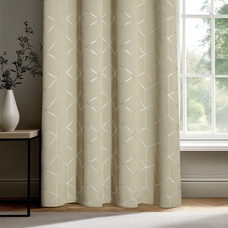 Blackout Curtains for Bedroom Light Beige 52x45 Inch Modern Geometric Design Thermal Insulation Drapes - 2 Panels