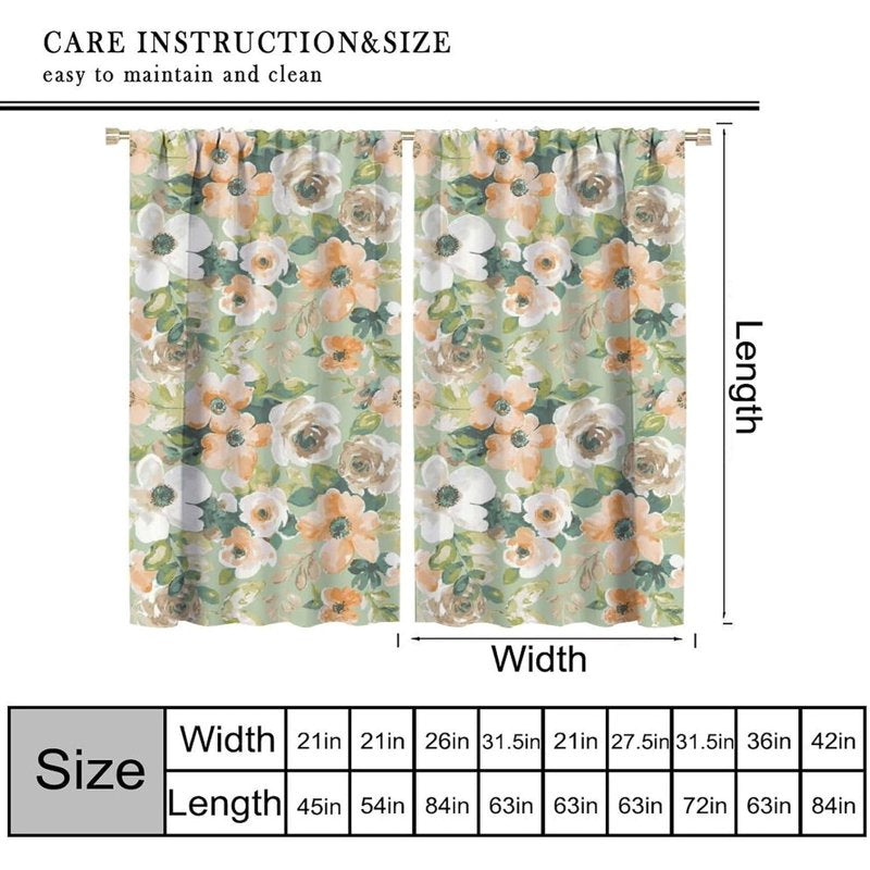 Watercolour Floral Curtain Set - Bohemian Style Room Decor with Sunlight Blocking & Noise Reduction