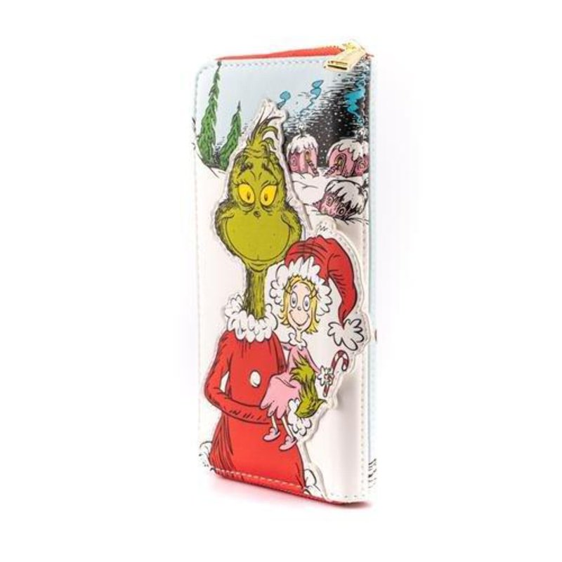 Holiday Grinch Zip Around Wallet - Faux Leather Sequin Gift Accessory