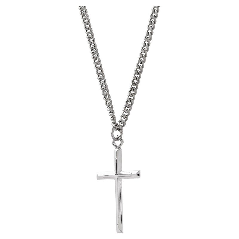 Sterling Silver Cross Necklace 24 Inch Stainless Steel Chain Religious Pendant