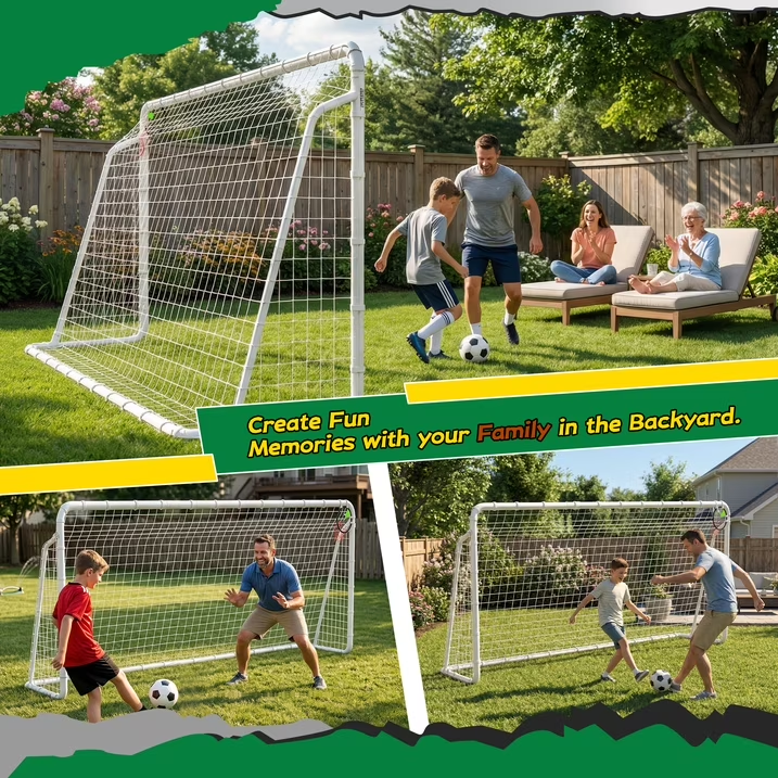 12' x 6' Set of 2 Heavy-Duty Metal Soccer Goals with Cones & Stakes - Backyard Practice