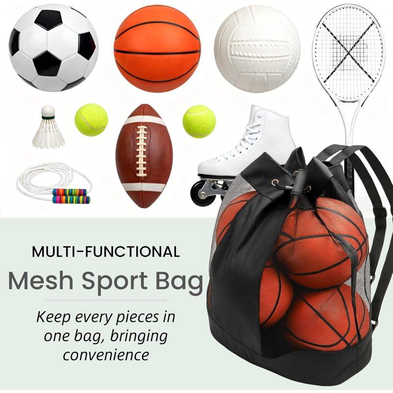 Sports Equipment Bag Mesh Drawstring Backpack for Soccer Basketball Volleyball