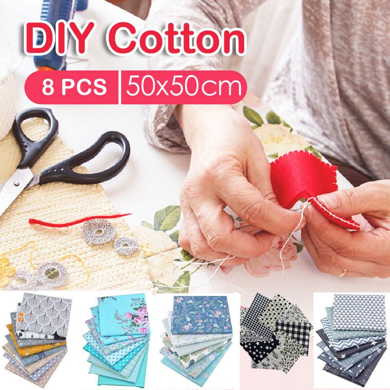 Assorted Cotton Fabric Fat Quarters Bundle 8 Pieces 50x50cm for Sewing & Quilting