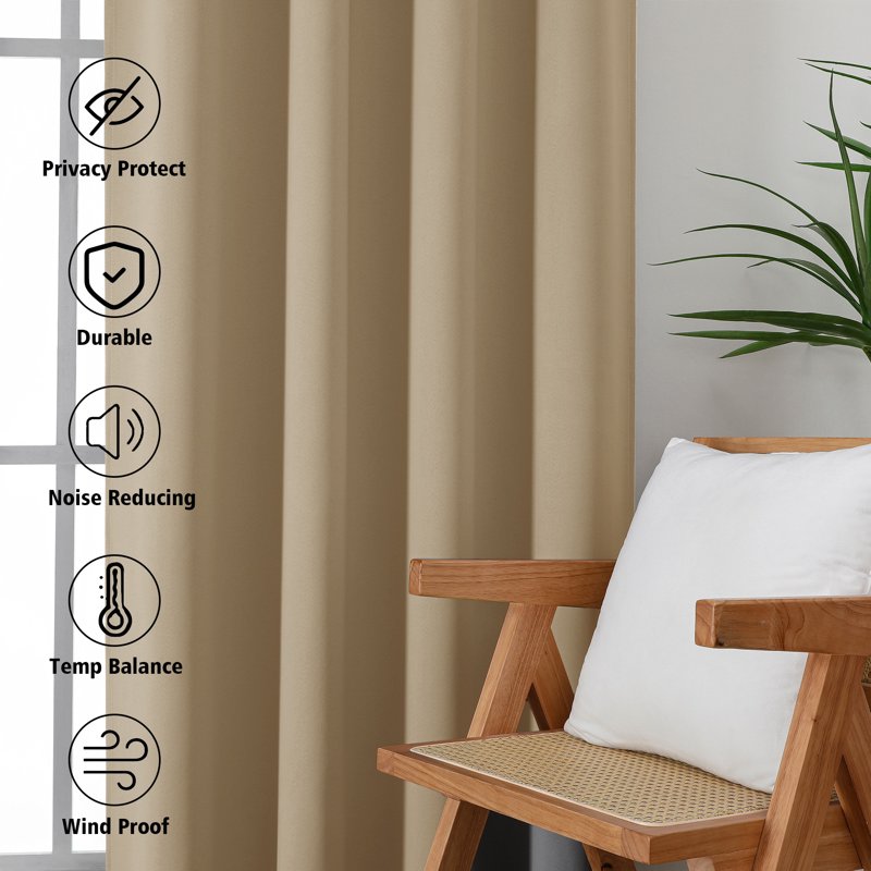 Aether 40x72 Taupe Blackout Curtains - 2 Panels, 72-Inch Long Thermal Drapes for French Doors