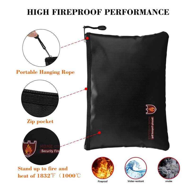 Fireproof Water-Resistant Document & Money Safe Bag 1832°F Protection Envelope