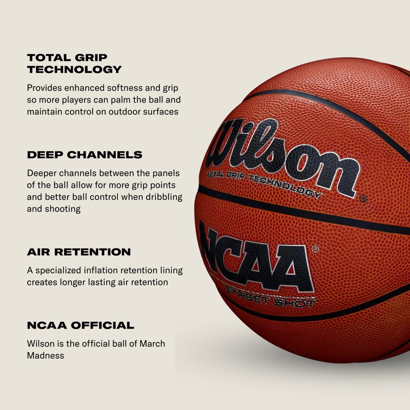 Outdoor Basketball - Rugged Rubber Cover, Deep Channels, Durable Grip