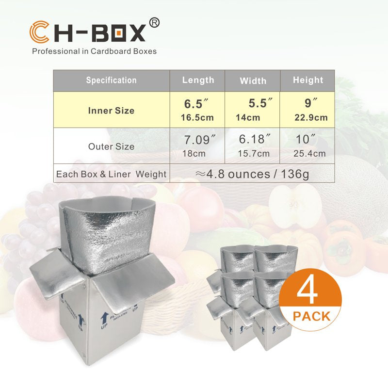 Insulated Shipping Boxes with Aluminum Foil Liners - 4 Pack Small Cold Food Mailers