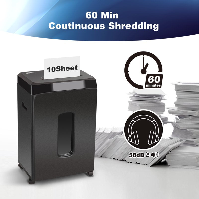 Paper Shredder 10 Sheets P-5 Micro Cut with 7.9 Gallon Bin, Portable Office & Home Use