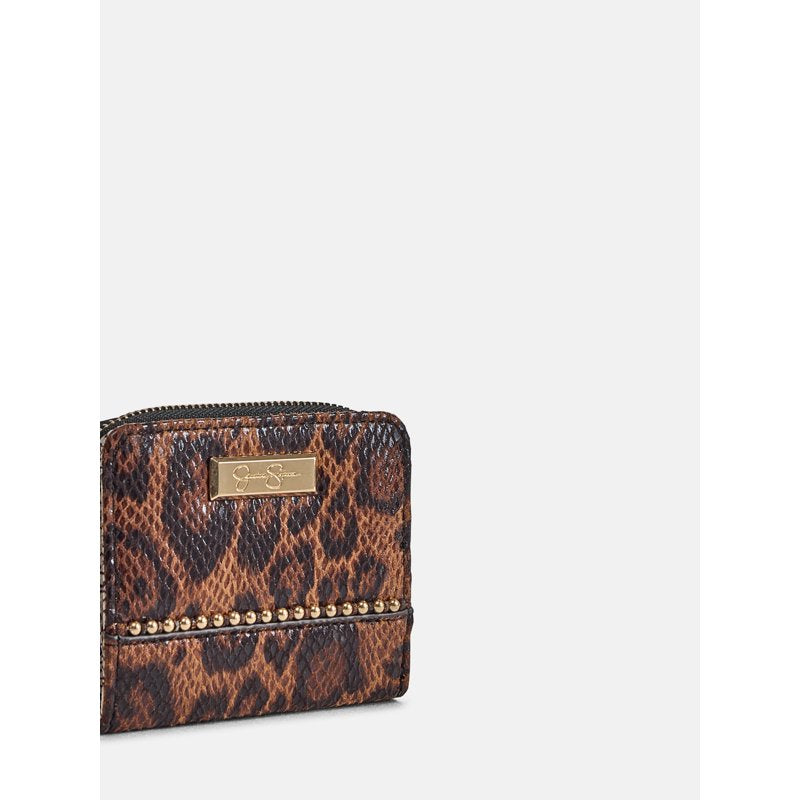 Women's Studded Wallet with Zip Closure - Faux Leather with Card Slots