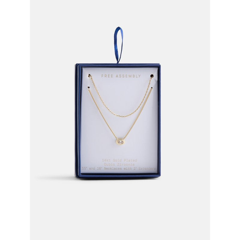 Gold Plated Layered Necklace Set for Women with Cubic Zirconia - 2-Piece, 15-16 Inch