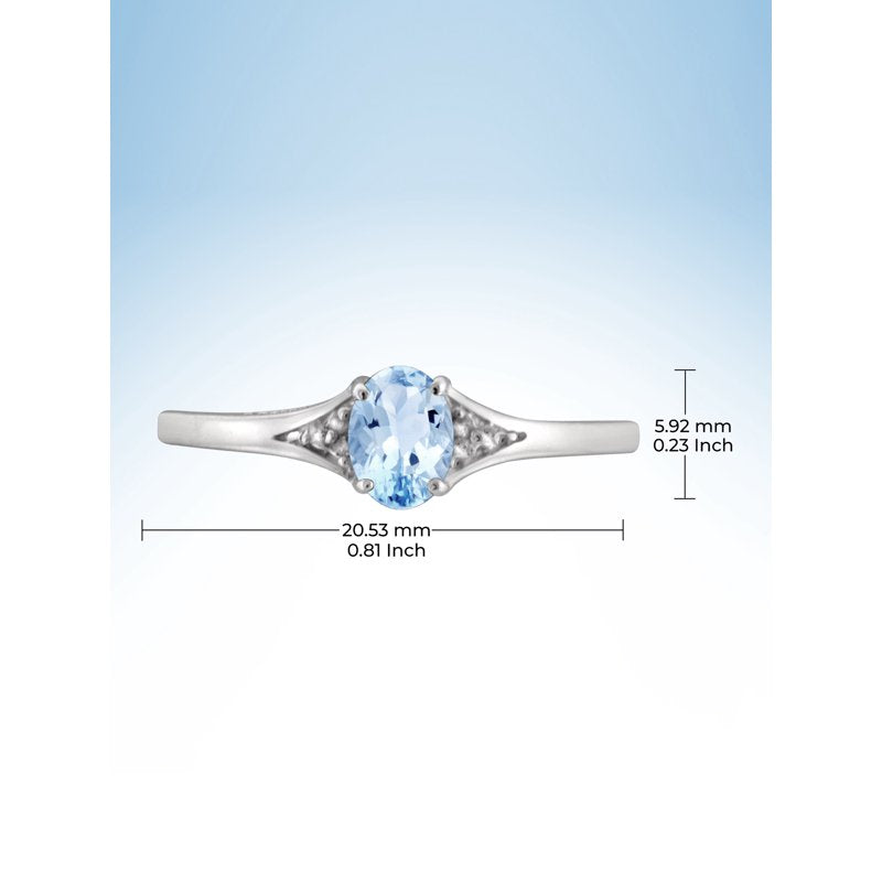 Sky Blue Topaz Gemstone Ring with White Diamond Accents in Sterling Silver – Birthstone Jewelry for Women