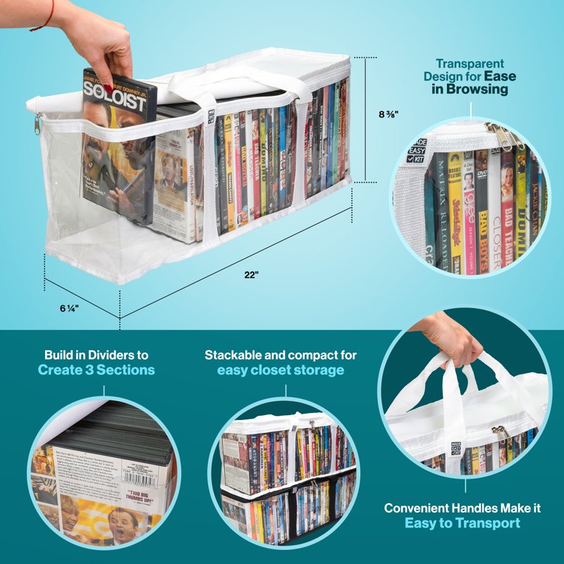 Clear PVC Storage Bags with Handles for DVDs and Media - Multiple Capacity Options