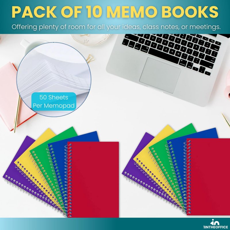 4x6 College Ruled Wirebound Memo Books - Assorted Color Notepads, 50 Sheets, 10 Pack