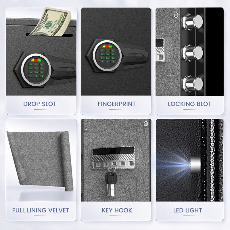 Large Digital Fireproof Waterproof Home Safe Box with Dual Alarm & Deposit Slot