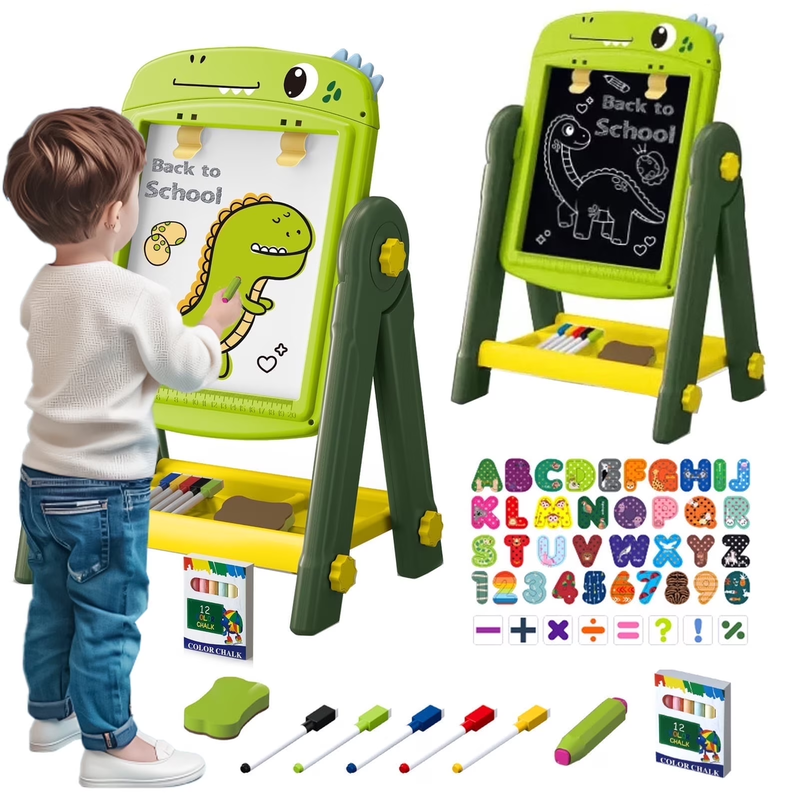 Kids Double-Sided Magnetic Art Easel with Painting Accessories, 3-8 Years