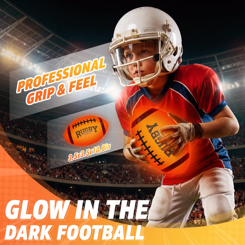 Glow in the Dark Football for Kids Outdoor Night Play - Light Up Soccer Ball for Boys Girls 6-12