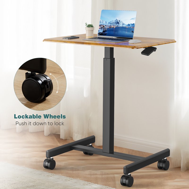 EDX Height-Adjustable Standing Desk with Mobile Wheels - Rust Brown