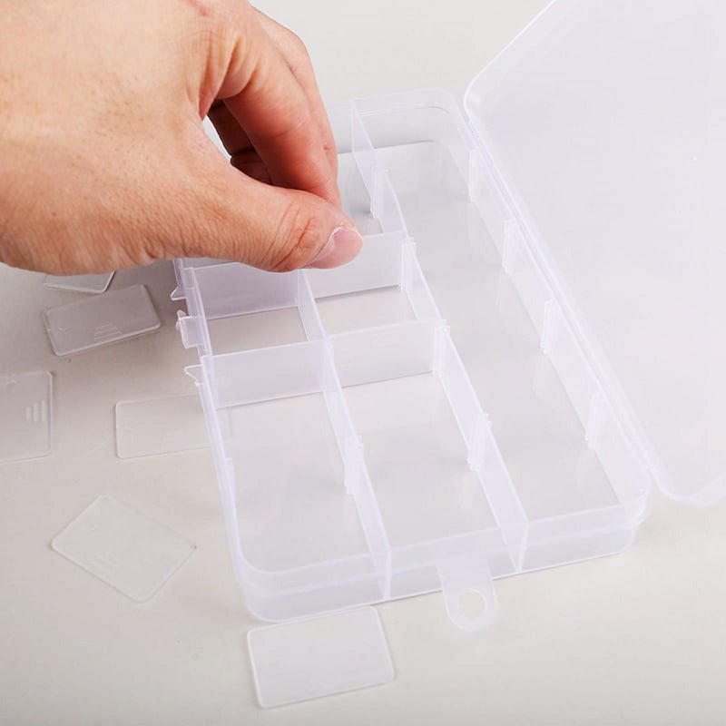 15-Grid Clear Plastic Bead & Jewelry Organizer Box - Adjustable Compartments
