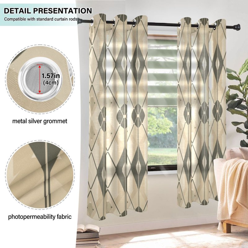 Sheer Curtain Set with Grommet Top - Light Filtering Window Drapes for Bedroom & Living Room