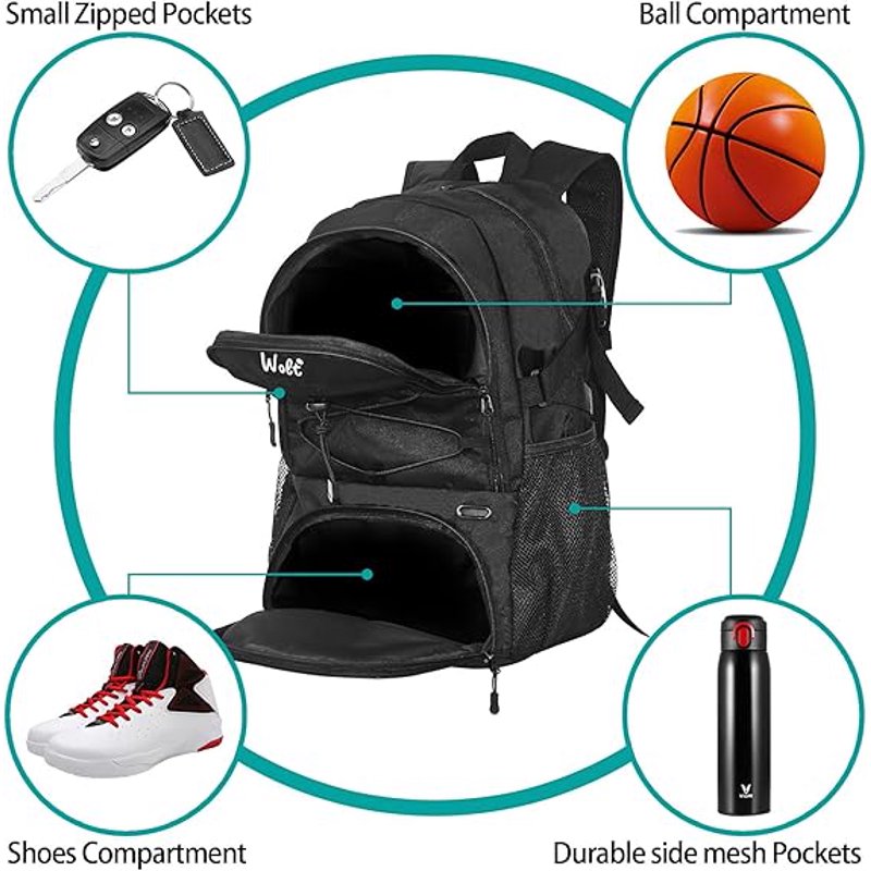 Basketball Backpack with Ventilated Shoe & Ball Compartments 34L Waterproof