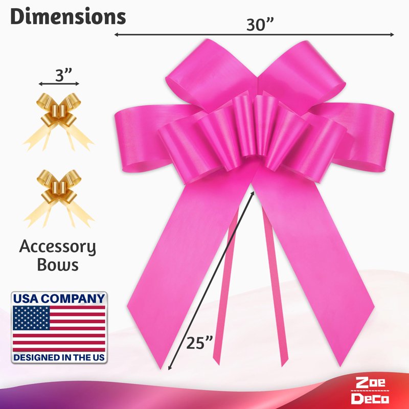 Giant Pink Car Gift Bow - 30 Inch Satin Sheen Wedding Birthday Decor