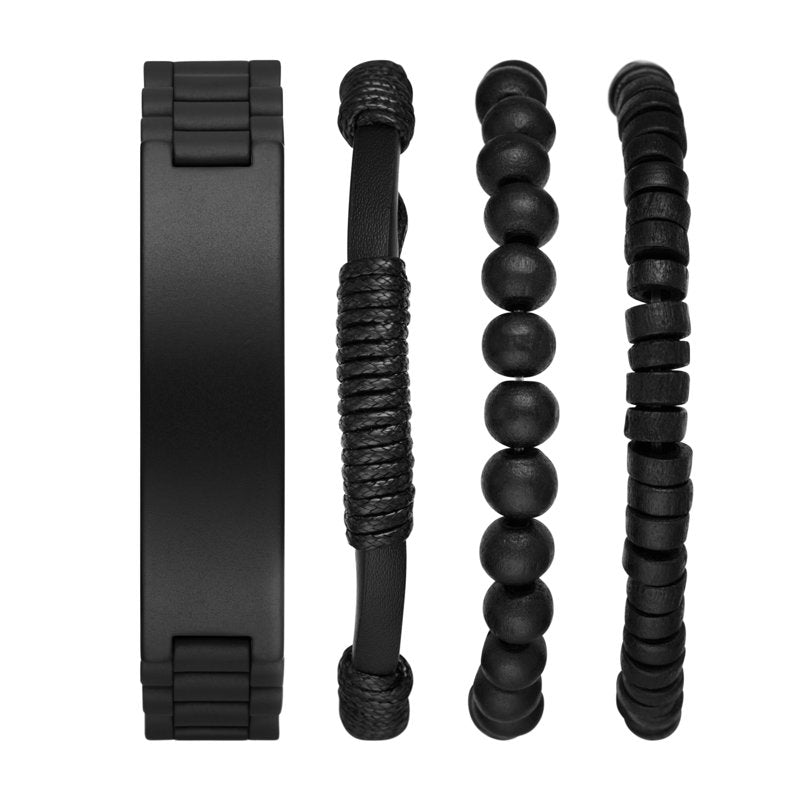 Men's Matte Black Watch Gift Set with Leather & Beaded Bracelets