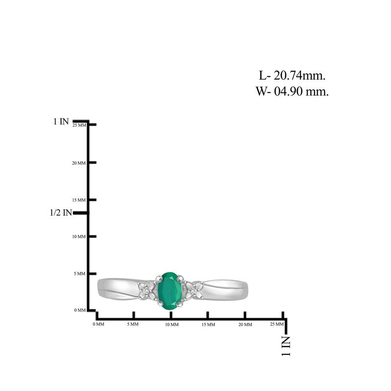 Emerald Birthstone Ring 0.25 Carat Sterling Silver Jewelry with White Diamond Accent