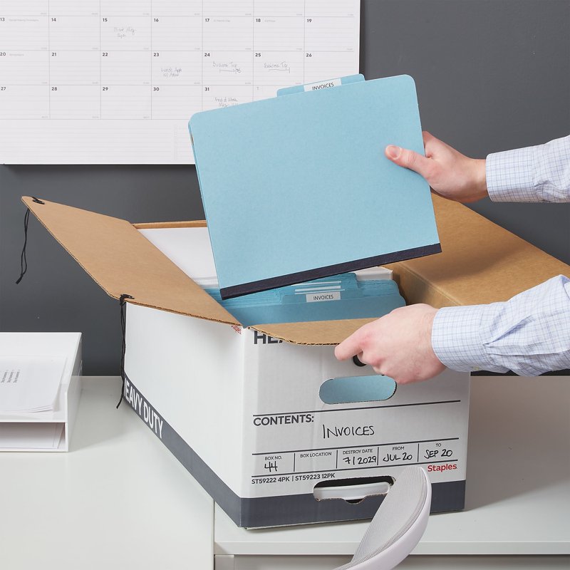 Heavy Duty File Storage Boxes with String and Button Lids - Pack of 4