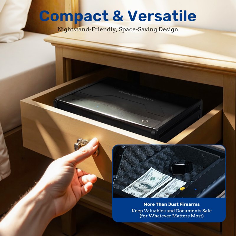 Biometric Gun Safe with Digital Keypad & App Control | Quick Access Pistol Safe