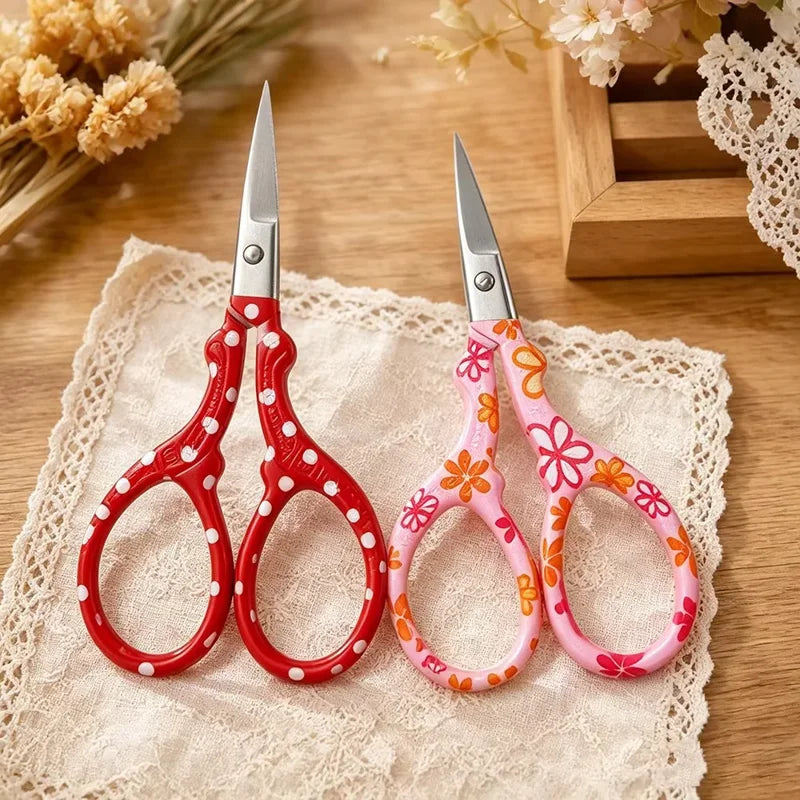 2PCS Sewing Embroidery Scissors - Stainless Steel Craft & Paper Cutting (Red+Pink)
