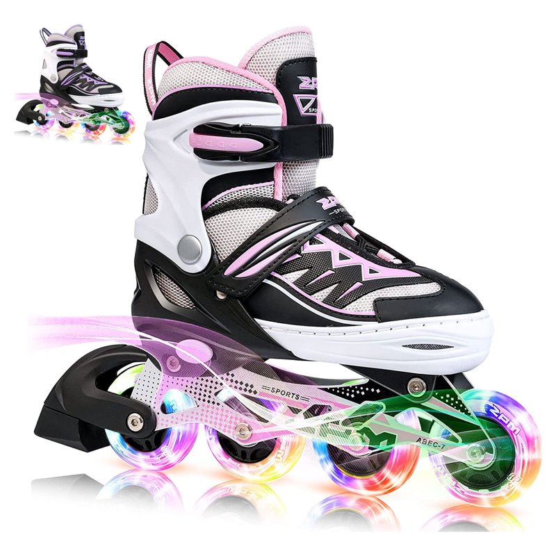 Pink Adjustable Inline Skates for Girls with Light-Up Wheels, Beginner Kids Roller Skates