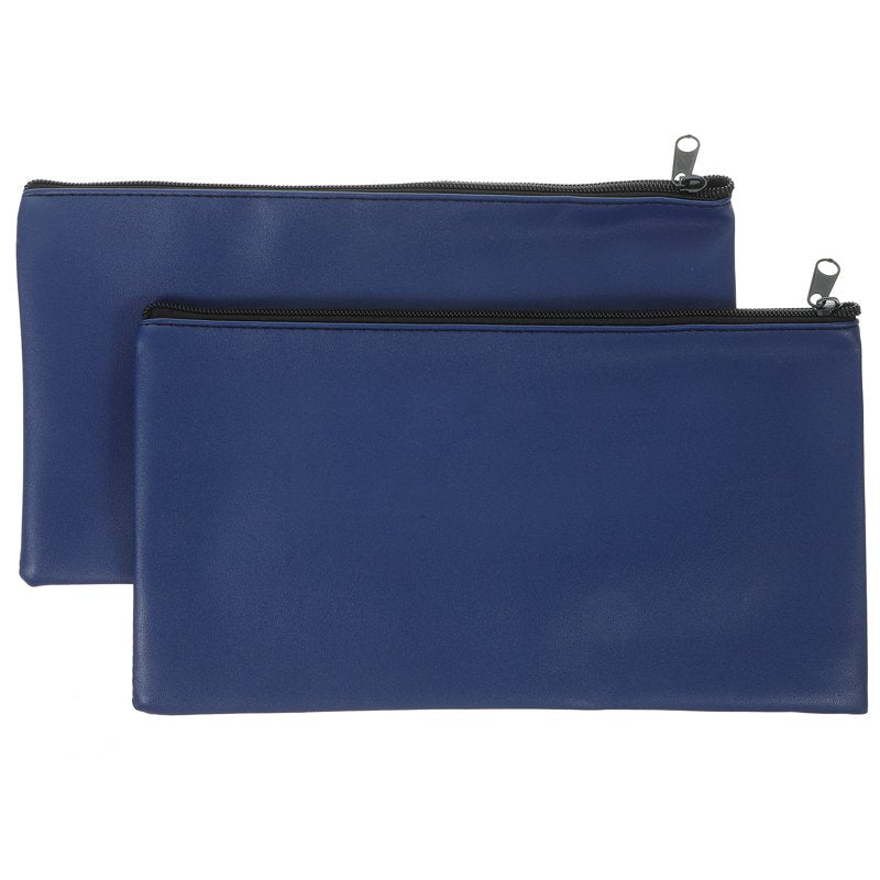 2-Pack Zippered Money Bags for Cash and Document Storage - PU Leather