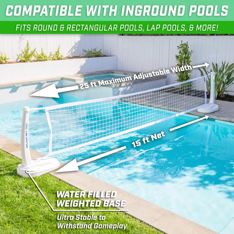 Pool Volleyball Net Set with Water Volleyballs & Pump - Adjustable, Durable Splash Net for Inground Pools