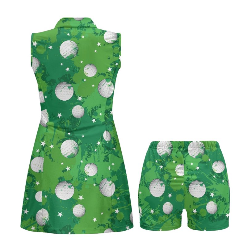 Variation of THIS listing: Golf Ball and Star Green Print Women’s 2-Piece Golf Dress Set with Pockets XS