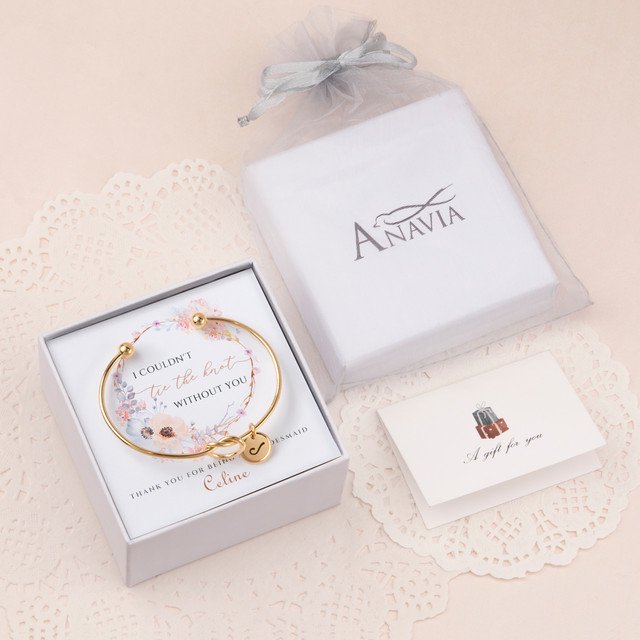 Personalized Bridesmaid Gift Bracelet with Engraved Charm - Custom Wedding Jewelry