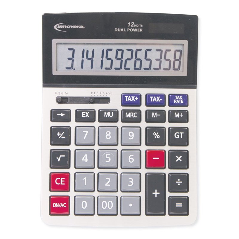 Large 12-Digit LCD Office Calculator with Solar/Battery Power