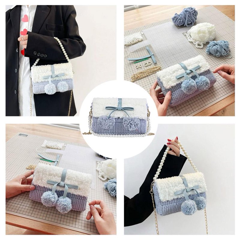 DIY Knitting Crochet Handbags Kit for Beginners with Materials - Blue