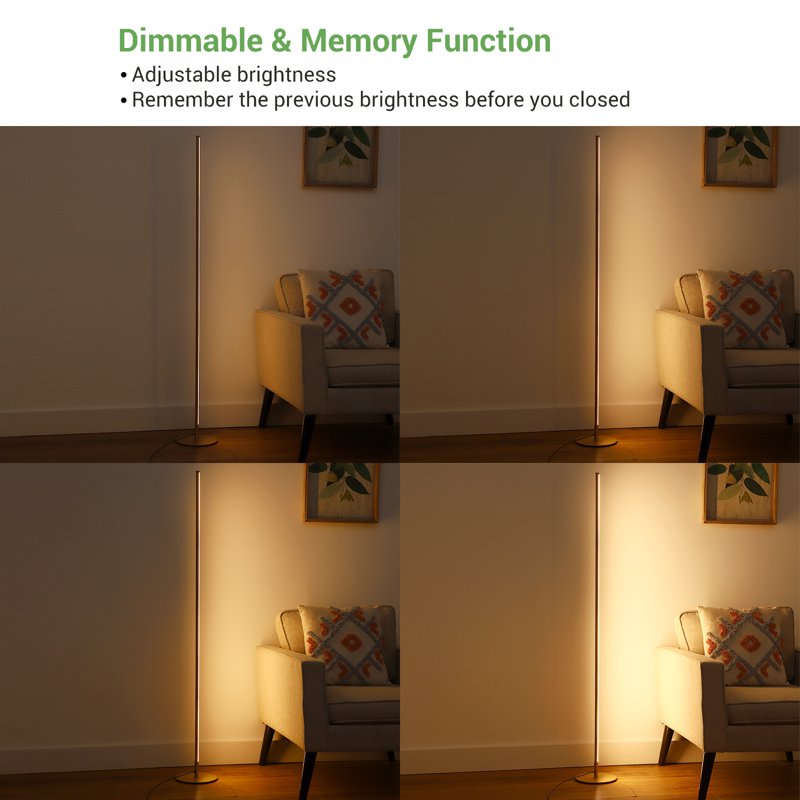 Set of 2 LED Corner Floor Lamps Dimmable Standing Lamps for Living Room Bedroom Office 3000K Gold & Black